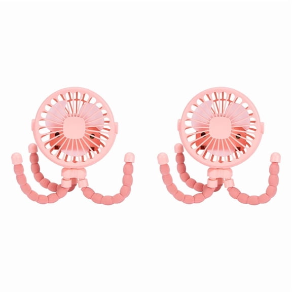 2X Pink Portable USB Rechargeable Silent Mini Fan 3 Speed Adjustable with Lighting Function for Car Seat Stroller