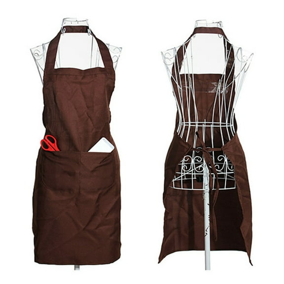 2X Plain Apron Front Pocket for Butchers Kitchen Cooking Craft Baking Waiter - Brown,2 x Plain Apron (only),Coffee