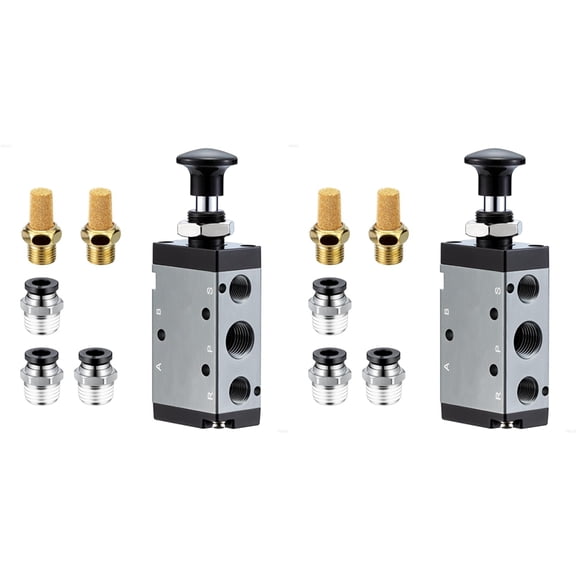 2X Pneumatic Air Hand Lever Valve, 5 Way 2 Position 1/4inch NPT Solenoid Valve Manual Control 4R210-08