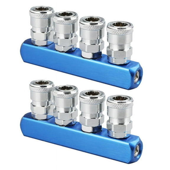 2X Pneumatic Distributor 4 Way Air Hose Quick Connect Coupling Tool 1/4  Thread