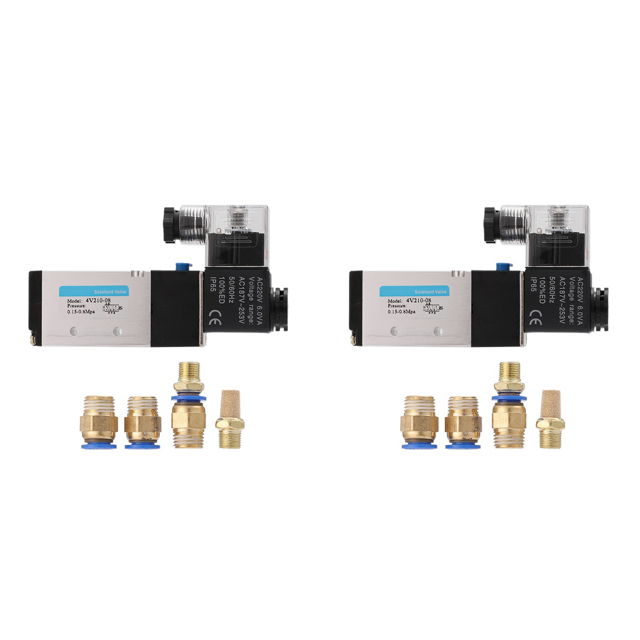 2X Pneumatic Electric Solenoid Valve 5 Way 2 Position Control Air Gas