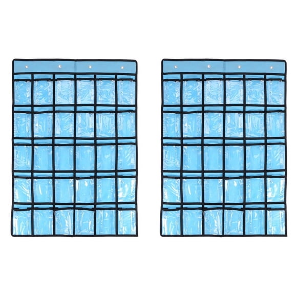 2X Pocket Chart for Calculator Holder, 30 Pocket Charts for Classroom 33.5 x 24.5 Inch Hanging Cell Phone Organizer,2 * cell phone holder for classroom,blue
