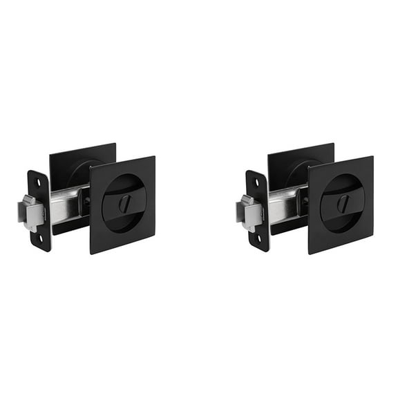 2X Pocket Door Lock, Matte Black Contemporary Privacy Square Hardware, Sliding Lock