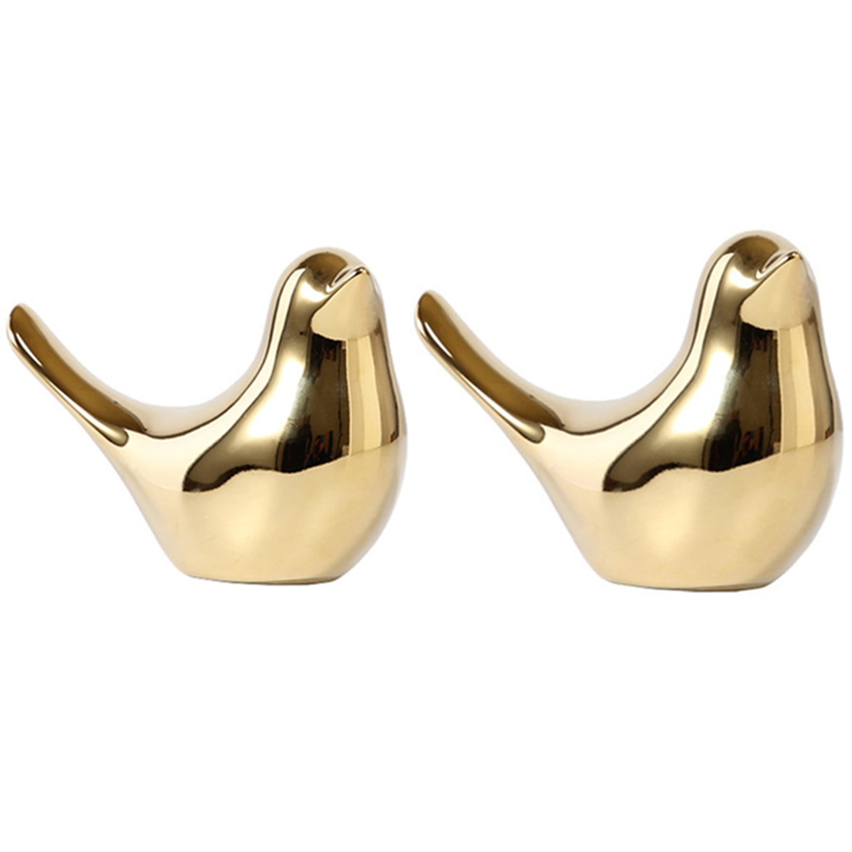 2X Polar House Golden Bird Figurines Modern Ceramic Bird Statues Animal