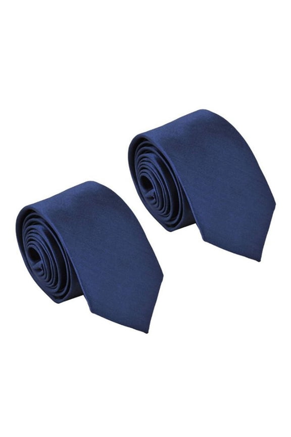 NEW 2X Polyester Narrow Neck Tie Skinny Solid Dark Blue Thin Necktie for Men (2 inch Max Width)
