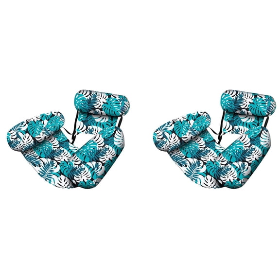 2X Pool Floats Chairs Adult,Inflatable Pool Lounge,Plant Pattern Floating Mat Hammock,Blow Up Water Chairs B