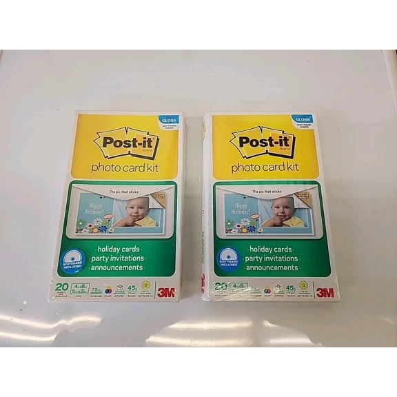 2X Post-It Photo Holiday Card Kit 4X8 Semi Gloss Sticky Picture Paper & Software