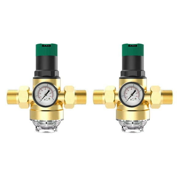 2X Pressure Regulator Water 3/4 Inch, Water Pressure Regulator with Water Pressure Gauge and Mesh Filter