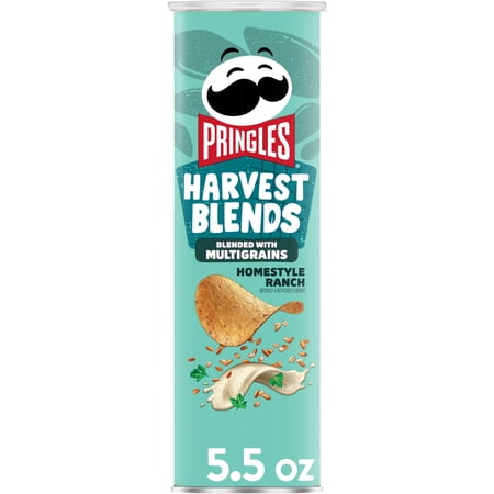 2X - Pringles Harvest Blends Potato Crisps Chips, Lunch Snacks, Blended With Multigrains, Homestyle Ranch, 5.5Oz Can