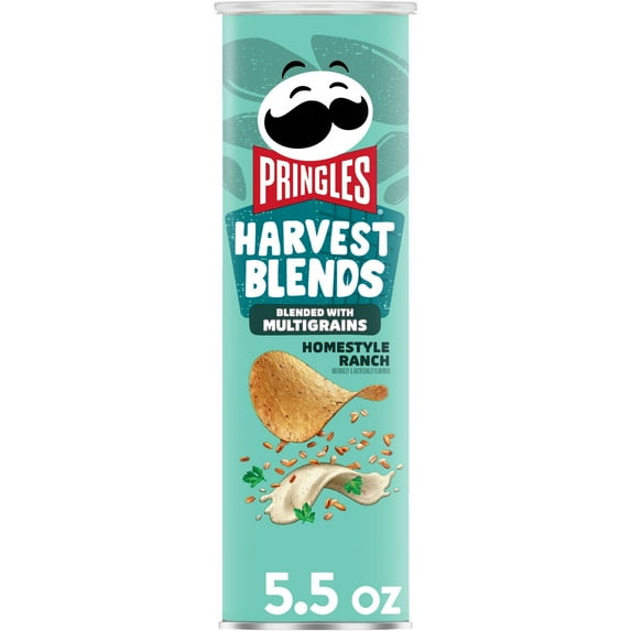 2X - Pringles Harvest Blends Potato Crisps Chips, Lunch Snacks, Blended With Multigrains, Homestyle Ranch, 5.5Oz Can