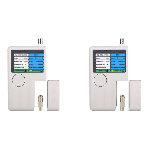 2X Professional Multi Function 4 in 1 Network Cable Tester RJ45/RJ11/USB/BNC LAN Cable Cat5 Cat6 Wire Tester,Grey-white