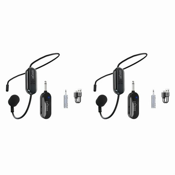 2X Professional Wireless Headset Microphone Transmitter Microfone for Voice Radio System Guitar Teaching Fitness Gaming,2 x Wireless Headset Microphone 2 x USB cable 2 x 6.35 to 3.5MM adapter,Black