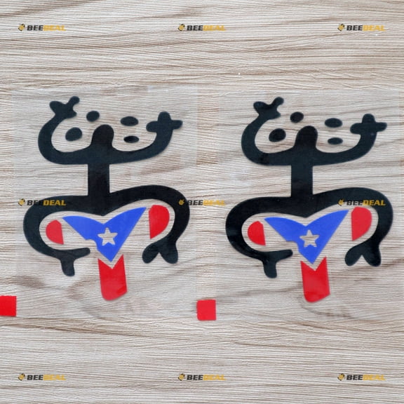 2X Puerto Rico Flag Coqui Frog Taino Decal Sticker Car Vinyl no bkgrd Black + PR Flag Color 4"