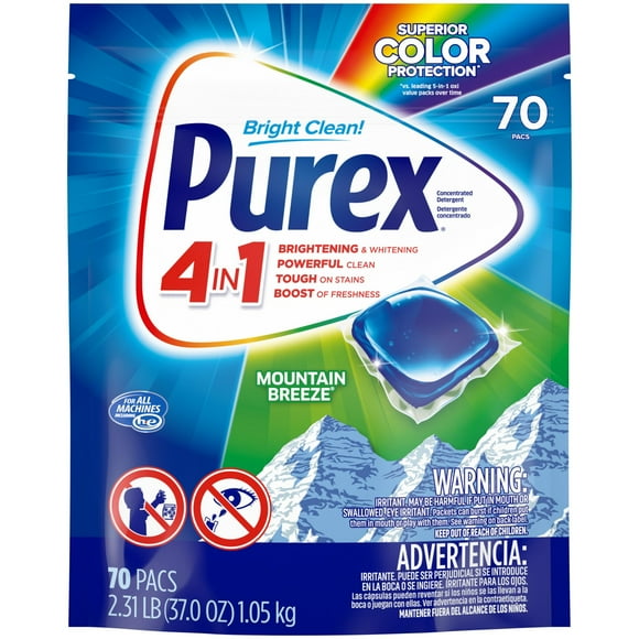 2X - Purex 4-In-1 Laundry Detergent Pacs, Mountain Breeze, 70 Count