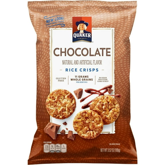 2X Quaker Chocolate Rice Crisps Round Rice Cake Minis 3.52 Ounce Plastic Bag (PACK OF 2)