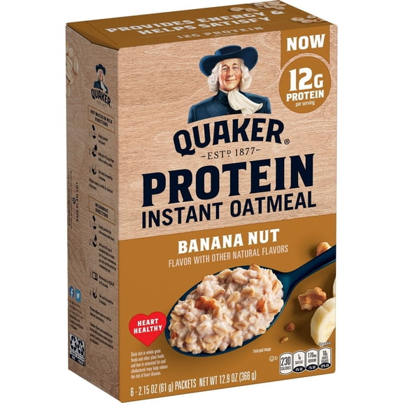Pack of 2 - Quaker, Protein Instant Oatmeal, Banana Nut, 12.9 Oz, 6 Count (Pack Of 1) Packaging May Vary
