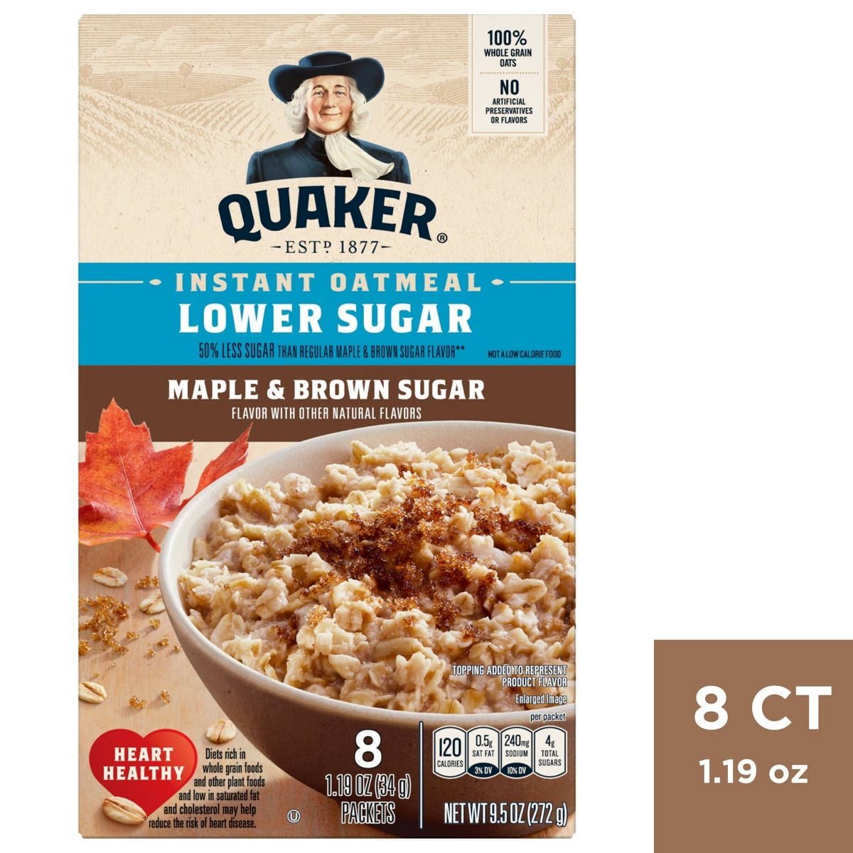 2X - Quaker Low Sugar Instant Oatmeal Maple Brown Sugar - 9.5oz/8ct
