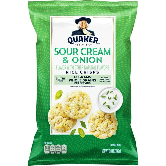 2X Quaker Rice Crisps, Sour Cream & Onion, 3.03 oz Ba ( PACK OF 2)..