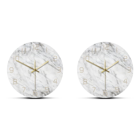 2X Quartz Analog Quiet Marble Wall Clock 3D Chic White Marble Print Modern Round Wall Watch Nordic Creativity Home Decor