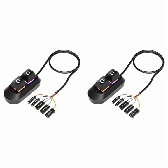 2X RGB LED Lights Computer Desktop Switch PC Motherboard External Start Power on/Off and Reset Button Extension Cable B