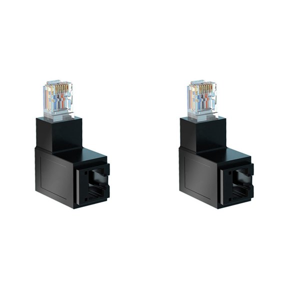 2X RJ45 Male to Female Ethernet Adapter Network Extender 90Degree Down Bend for CAT5E CAT6 CAT8 Ethernet Cable Connector