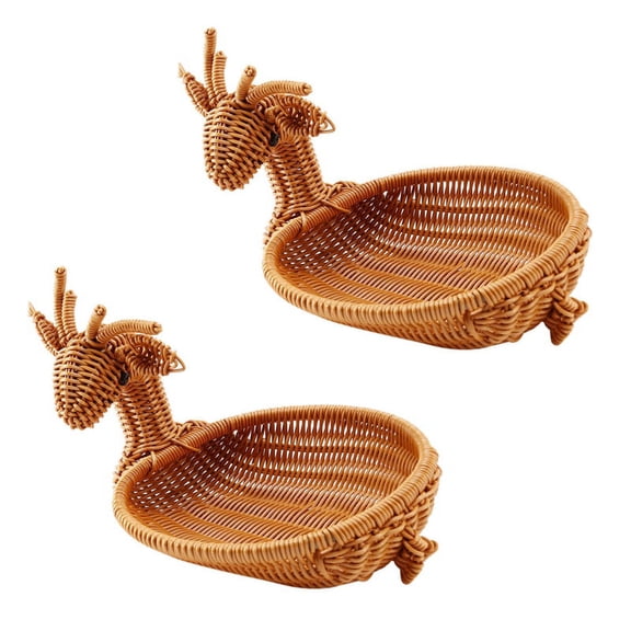 2X Rattan Woven Fruit Basket,Imitation Deer Bread Basket Fruit Bowls Tray Vegetable Basket Novelty Animal