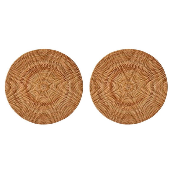 2X Rattan Woven Placemats,Table Mats,Non Slip Heat Place Mat,Wicker Placemat,Trivets for Hot Dishes Round,40cm