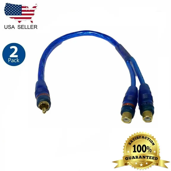 2X Rca Audio Y,Cord Splitter Cable 1 One M Male Mono Jack To 2 Two F Female Plug