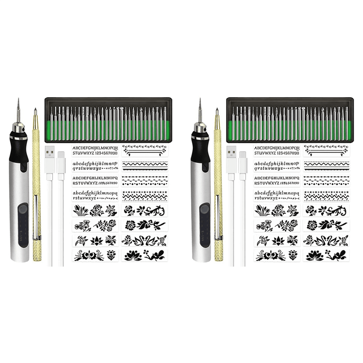 2X Rechargeable Cordless Mini Engraver Pen DIY Engraving Tool Kit for Metal Glass Ceramic Plastic Wood Jewelry B
