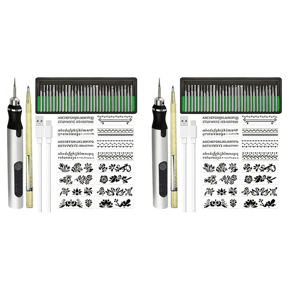 2X Rechargeable Cordless Mini Engraver Pen DIY Engraving Tool Kit for Metal Glass Ceramic Plastic Wood Jewelry B