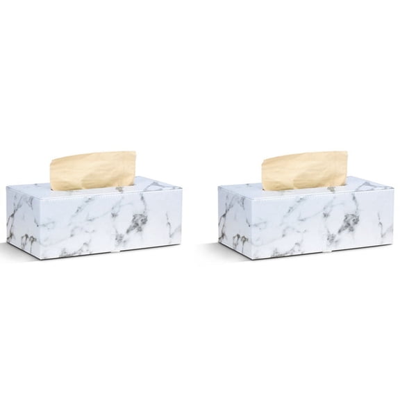 2X Rectangular Marble PU Leather Tissue Box Cover Napkin Holder Paper Towel Dispenser Container