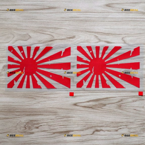 2X Red 4 Inches Japanese Rising Sun Flag Decal Sticker Car Vinyl Distressed Japan Naval Ensign JDM