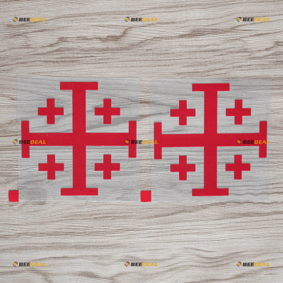 2X Red 4" Jerusalem Cross Custom Geometric Sticker Decal for Car, Truck, Laptop, Window