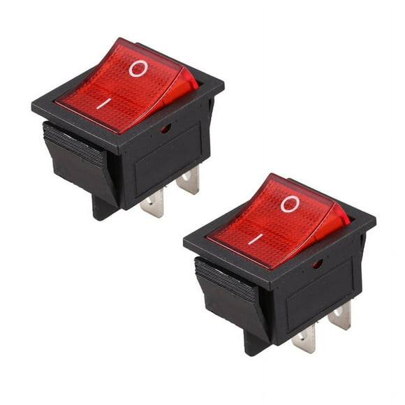2X Red Light Illuminated 4 Pin DPST ON/OFF Snap in Rocker Switch 16A 20A 250V AC