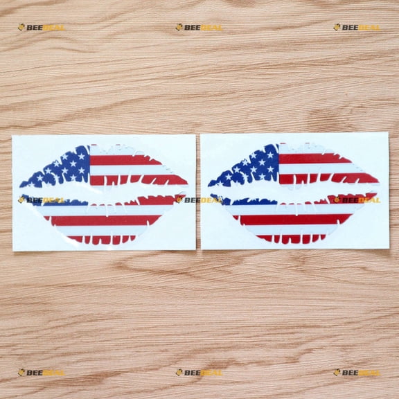 2X Reflective 4" Lips Kiss American USA Flag Car Vinyl Decal Sticker