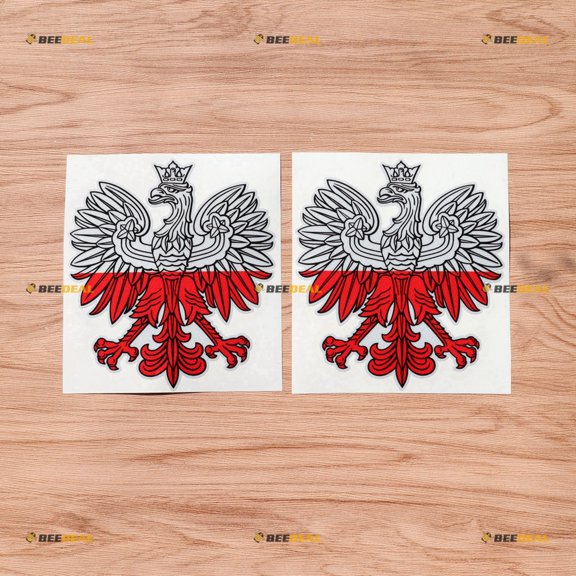 2X Reflective 4" Poland Polish Eagle Decal Sticker Polska Polski White Red Car Computer Vinyl