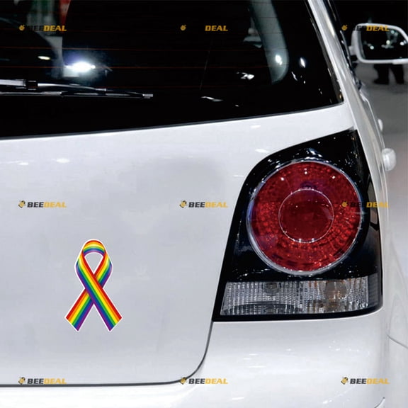 2X Reflective 4" Rainbow Ribbon Gay Rights Marriage LGBTI Decal Sticker Vinyl