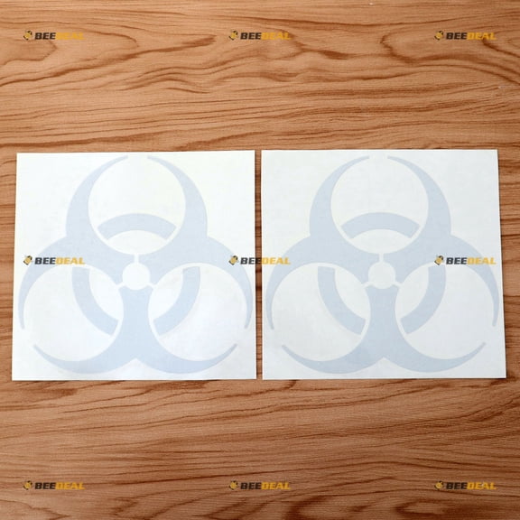 2X Reflective White 6" Biohazard Symbol Decal Sticker Car Vinyl Danger Warning Sign