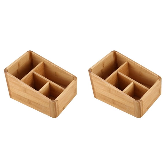 2X Remote Control Holder Key Collection Cosmetics Receipt Inclusion Organizer Storage Box Wooden