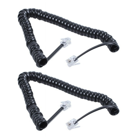 2X Replacement RJ9 4P4C Plug Coiled Stretchy Telephone Handsets Cable Line Black,2 x Telephone Cable,Black