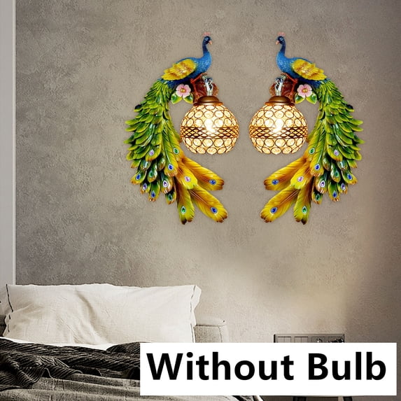 2X Resin Peacock Couple Wall Lamp Sconce Indoor Outdoor Patio Walkway Light Modern Colorful Wall Lamp Crystal Wall Lights 3D Resin Sconce