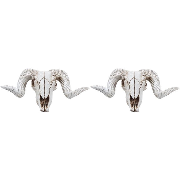 2X Resin Sheep Skull Wall Hanging 3D Animal Sculpture Figurines Crafts Horns Home Decor