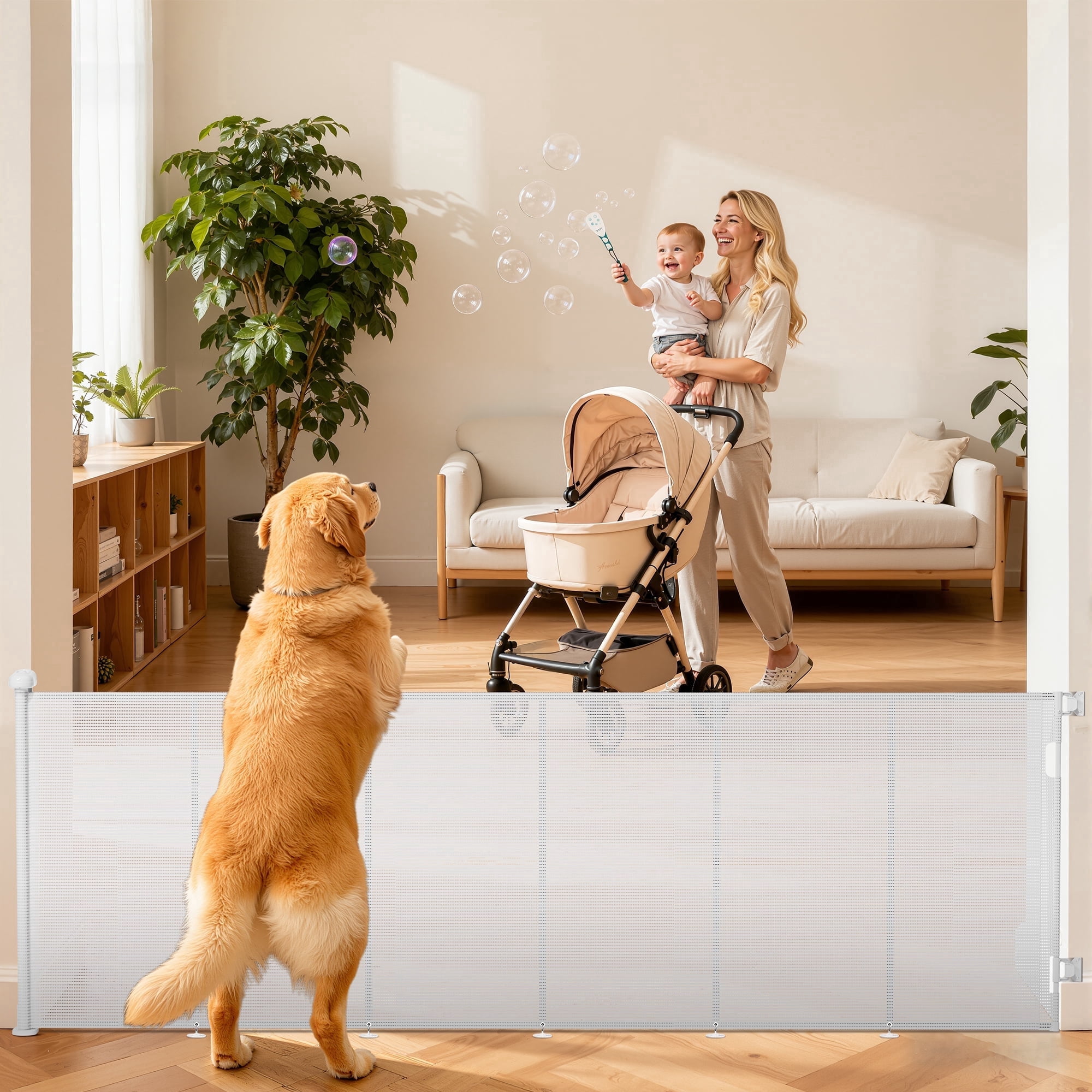 2X Retractable Baby Gate, TULILLO 42in Tall Baby Safety Gate, 120" Wide Baby Gate Dog Gate for Stair, Doorway, Auto-Lock,White