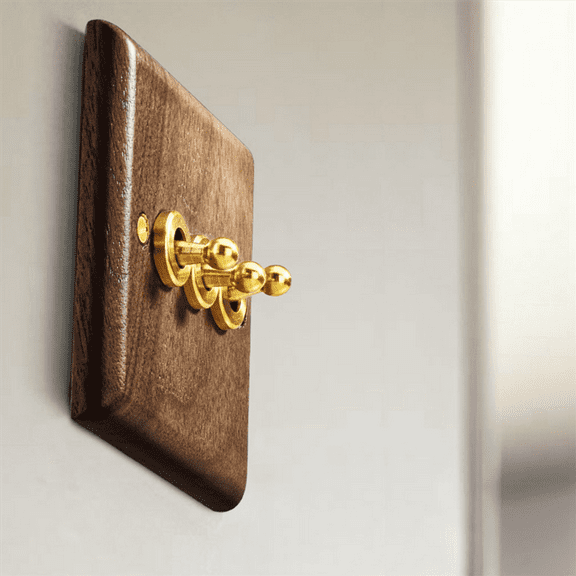 2X Retro American Industrial Style Light Switch Socket,Solid Wood Brass Toggle Switch Plate, Antique Home Stay Switch(2)