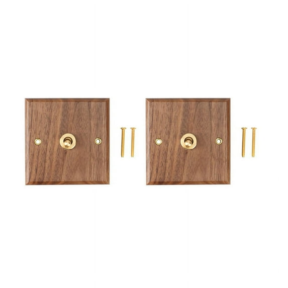 2X Retro American Industrial Style Light Switch Socket, Solid Wood Brass Toggle Switch Plate, Antique Home Stay Switch