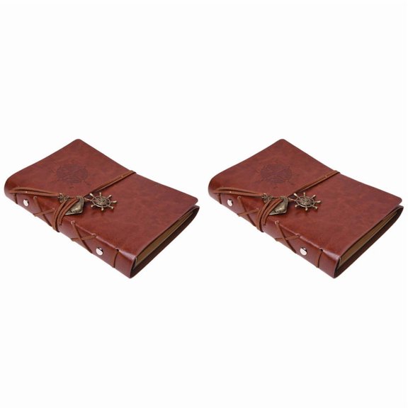 2X Retro Personality Journal Notepads Ring Binder Diary Notebook Light Brown S
