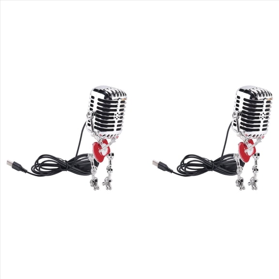 2X Retro Style Vintage Microphone Robot Desk Lamp, Touch Dimmer Lamp Table Red