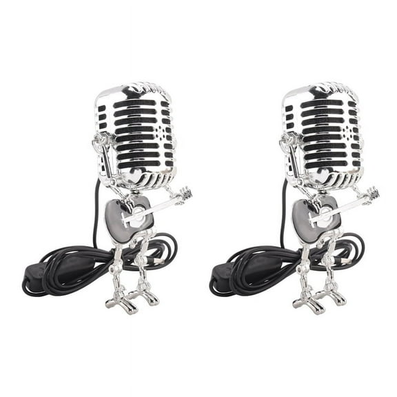 2X Retro Style Vintage Microphone Robot Desk Lamp, Vintage Microphone Robot Touch Dimmer Lamp Table Lamp Black