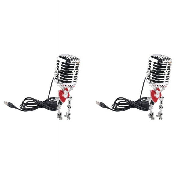 2X Retro Style Vintage Microphone Robot Desk Lamp, Vintage Microphone Robot Touch Dimmer Lamp Table Lamp Red