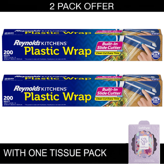 2X | Reynolds Kitchens Quick Cut Plastic Wrap & Tissue Pack